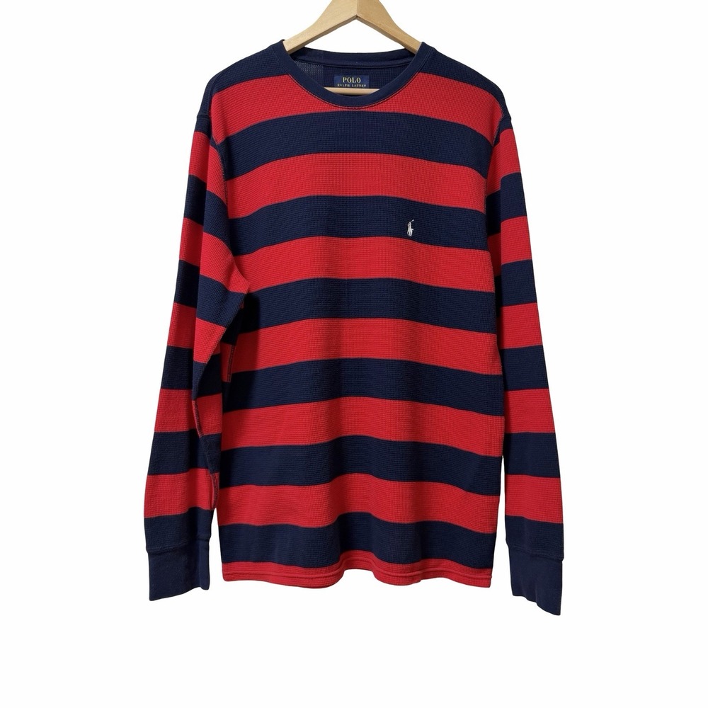 Polo Ralph Lauren Sleepwear Waffle Thermal Stripe Crew Neck Shirt Mens XL Navy